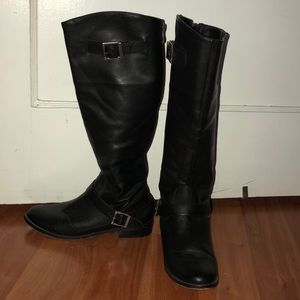 faux leather riding boots w/ silver detailing
